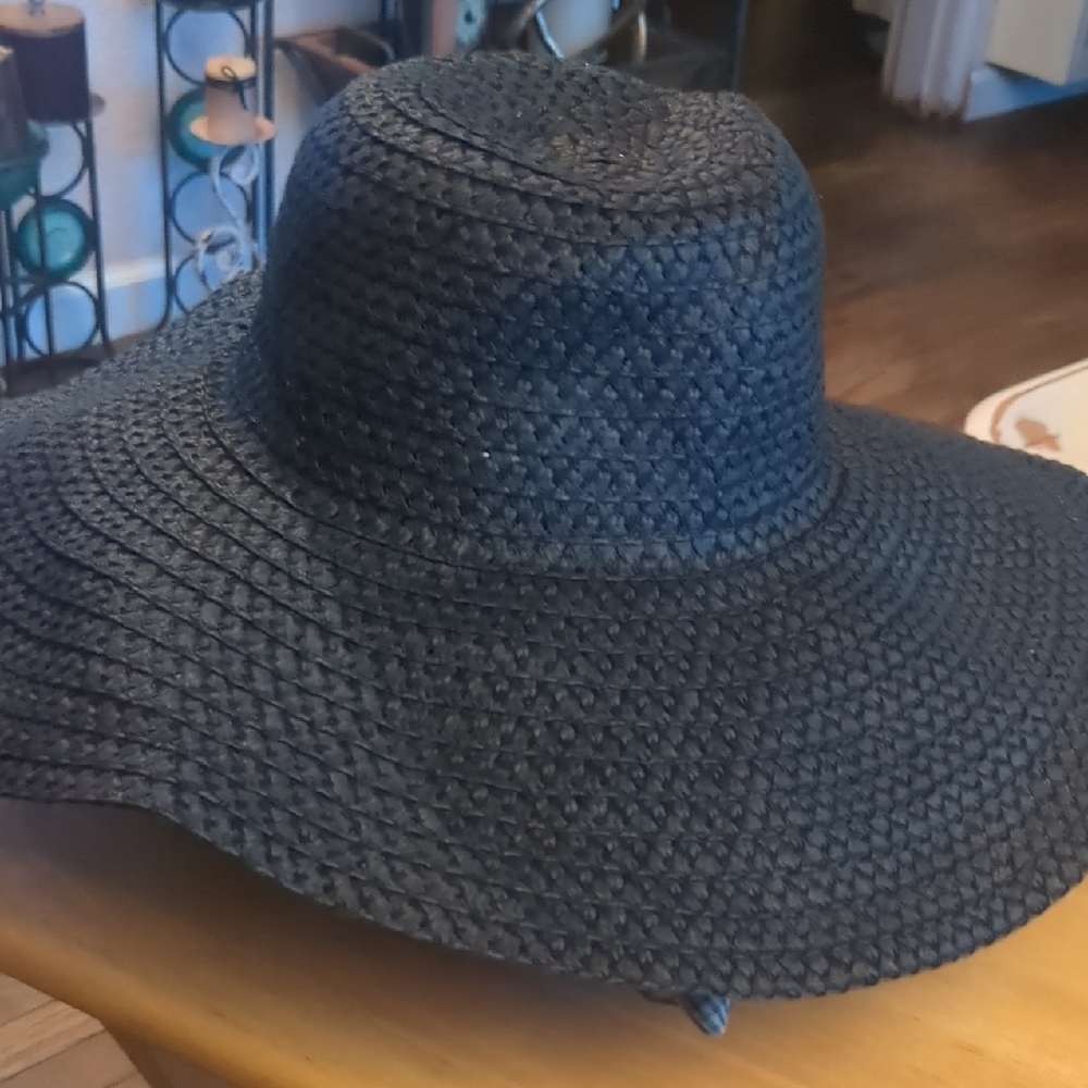 Floppy Black Woven Wide-Brim Hat